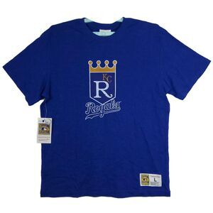 KC Royals Mitchell & Ness MLB L Large Shirt Distressed Logo Blue‎ NWT
